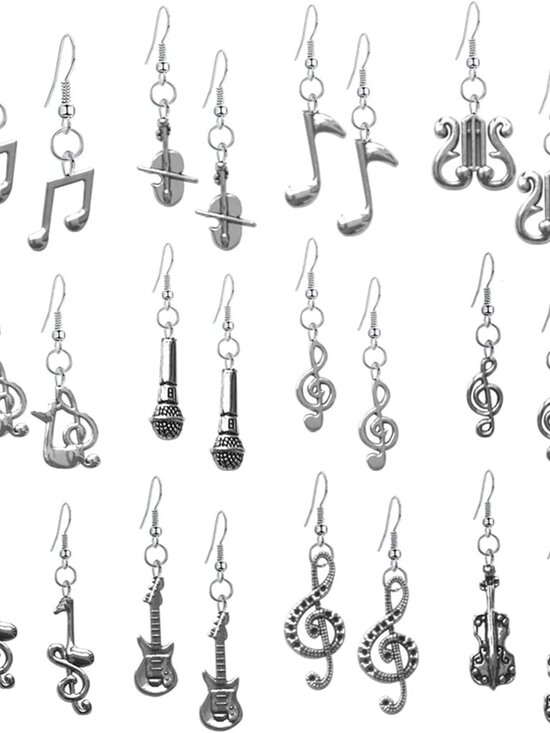 Jewelry - 12 Pairs Lightweight Handmade Vintage Silver Music Note Dangle Drop Earrings Set